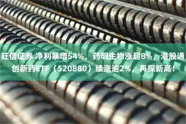 旺信证券 净利暴增54%，药明生物涨超8%，港股通创新药ETF（520880）续涨逾2%，再探新高！
